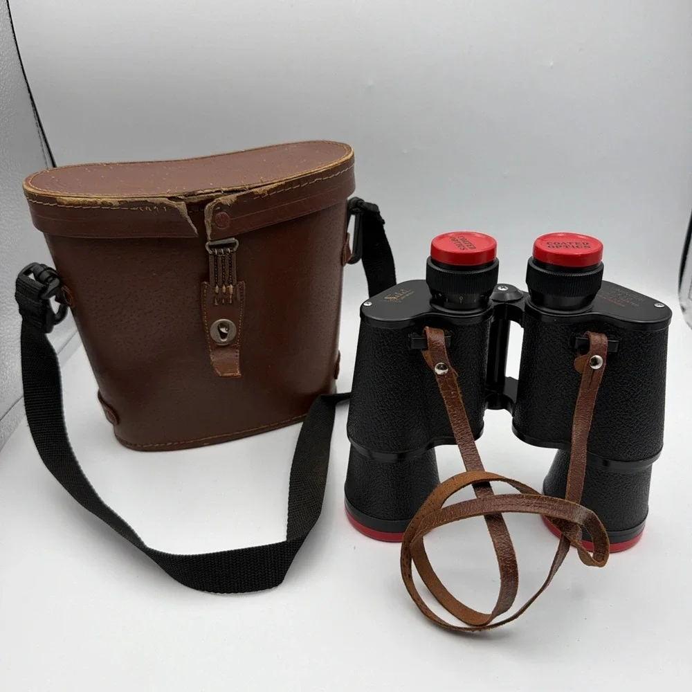 Vintage Selsi 10x50 Luminous Field Binoculars w/ Caps & Original Case - Works